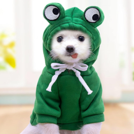 Warm Fleece Lined Dog Hoodie Winter Cute Coat Frog Costume