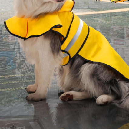 Dog Raincoat Hooded Waterproof Jacket with Reflective Stripes Leash Hole Adjustable Fit