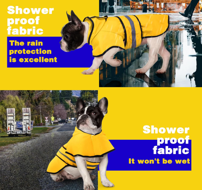 Dog Raincoat Hooded Waterproof Jacket with Reflective Stripes Leash Hole Adjustable Fit - Image 2