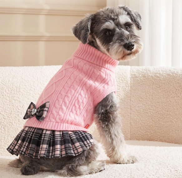 Dog Sweater Dress for Small Dogs Turtleneck Thick Knit Pullover