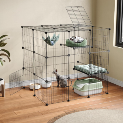 3-Tier Cat Cage Indoor Enclosure DIY Cat Playpen Detachable Metal Wire Kennel Large Exercise Space for 1 Cat