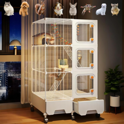 Large Multi-Level Small Animal Metal Cage Indoor Playpen Suitable for Ferrets Squirrels Guinea Pigs Rabbits Cats Mice and Small Animals
