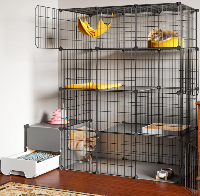 Cat Cage with Litter Box 4-Tier DIY Enclosure Large Playpen Detachable Metal Wire Kennel Indoor Crate Large Exercise Space for 1-2 Cats - Image 2