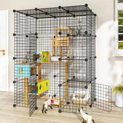 Large Cat Enclosure DIY Indoor Outdoor Suitable for 1-3 Cats Detachable Metal Wire Kennel Exercise Space