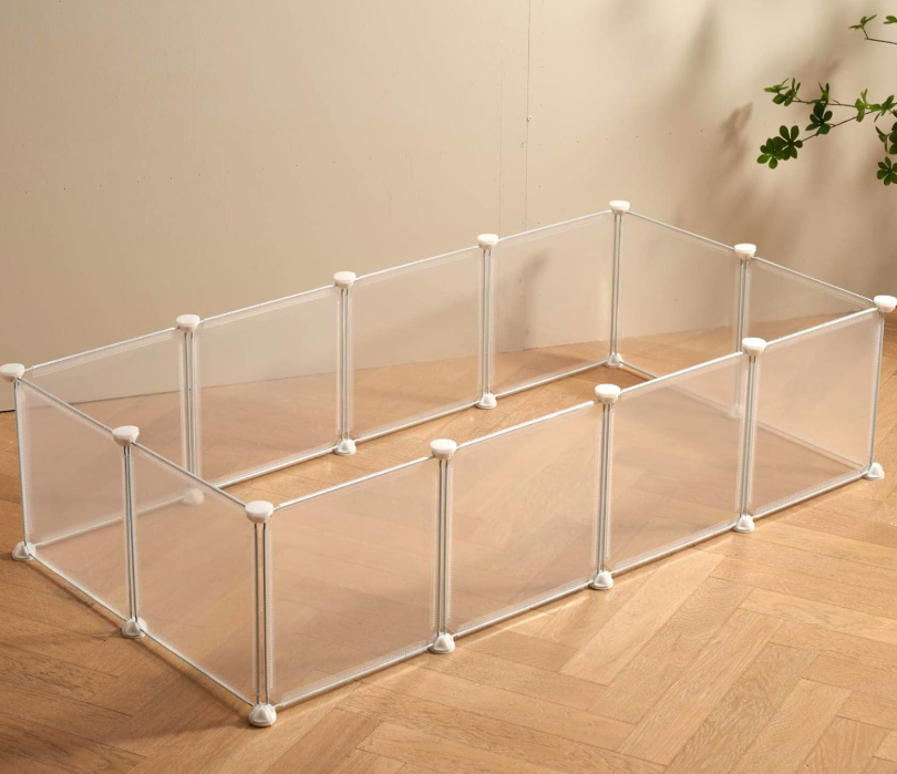 Transparent Clear Small Animal Playpen Guinea Pig Cage Puppy Dog Playpen Pet Playpen Rabbit Indoor Fence Enclosure White Clear Plastic Playpen 12 Panels