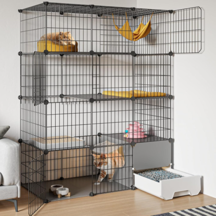 Large Cat Cage with Litter Box 4-Tier DIY Enclosure Detachable Metal Wire Kennel Indoor Crate Large Exercise Space for 1-2 Cats