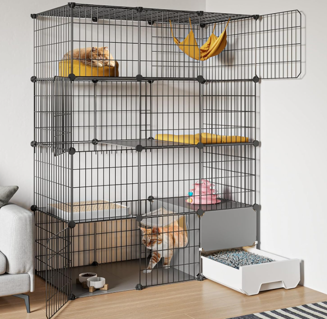 Large Cat Cage with Litter Box 4-Tier DIY Enclosure Detachable Metal Wire Kennel Indoor Crate Large Exercise Space for 1-2 Cats