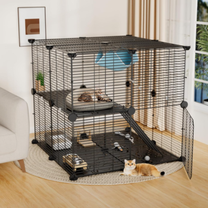 Medium Cat Cage Indoor with Hammock Anti-Tip Kit