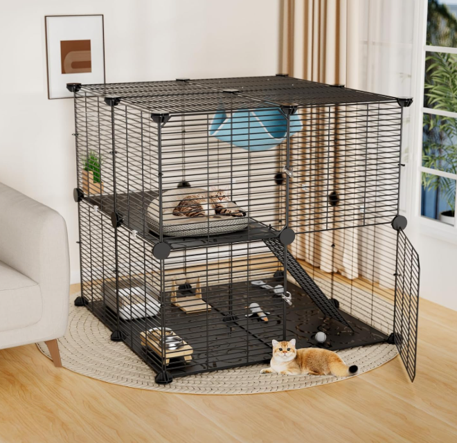 Medium Cat Cage Indoor with Hammock Anti-Tip Kit