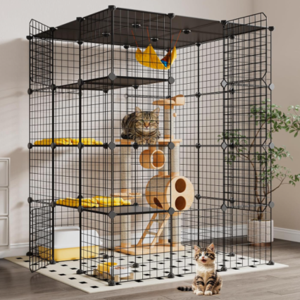 Extra Large Cat Cage 4-Tier DIY Metal Cat Enclosure with Platforms Indoor Cat Cage for 1-3 Cats Indoor Cat Playpen for Cats Rabbits and Small Animals