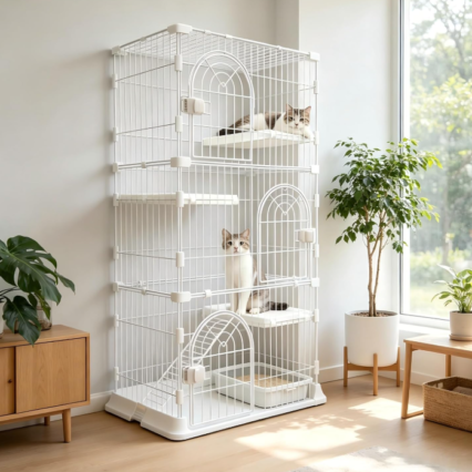 Indoor Cat Cage DIY Cat Playpen with Escape-Proof Spacing Sturdy Metal Cat Crate Kennel for Kittens Ferrets and Small Animals White 3-Tier