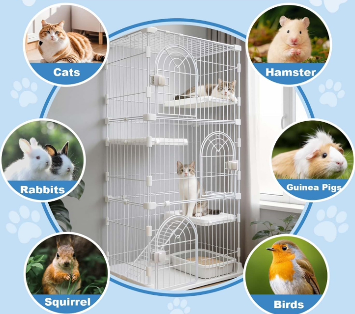 Indoor Cat Cage DIY Cat Playpen with Escape-Proof Spacing Sturdy Metal Cat Crate Kennel for Kittens Ferrets and Small Animals White 3-Tier - Image 2