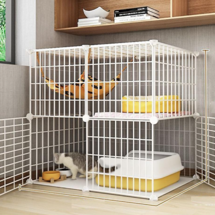 Indoor Cat Cage DIY Cat Playpen Detachable Metal Wire Kennel Indoor Cat Enclosure 2-Tier