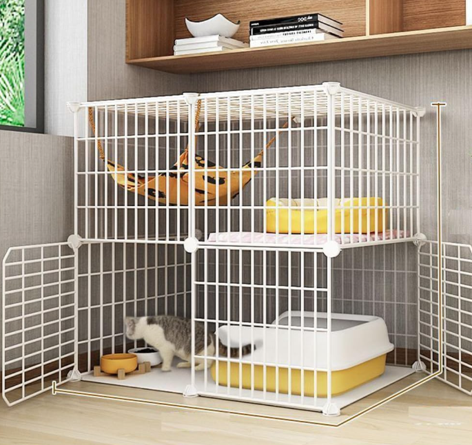 Indoor Cat Cage DIY Cat Playpen Detachable Metal Wire Kennel Indoor Cat Enclosure 2-Tier
