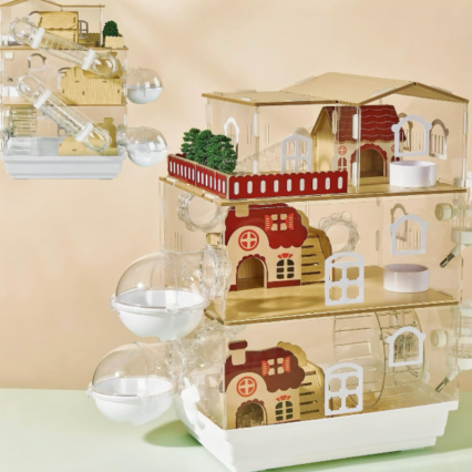 17-in-1 Clear Acrylic Hamster Cage with Accessories Dwarf Hamster Cage Magnetic Connection Small Hamster Enclosure Mouse Cage 3-Layer White