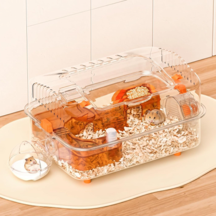 Clear Hamster Cage with External Bath Dwarf Hamster Habitat