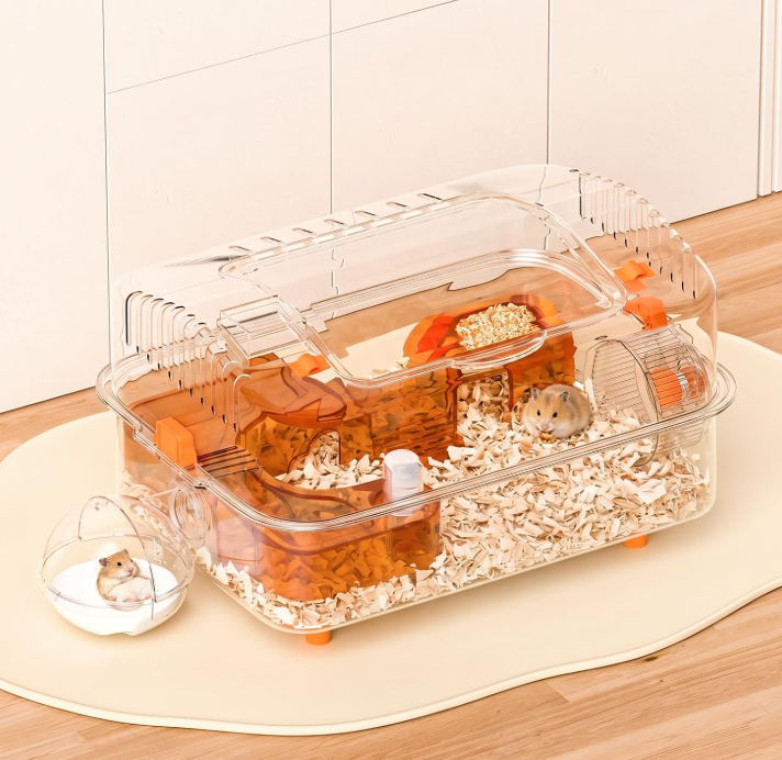 Clear Hamster Cage with External Bath Dwarf Hamster Habitat