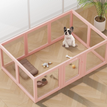 Clear Acrylic Dog Playpen Indoor Pet Pen Pink 10 Panels