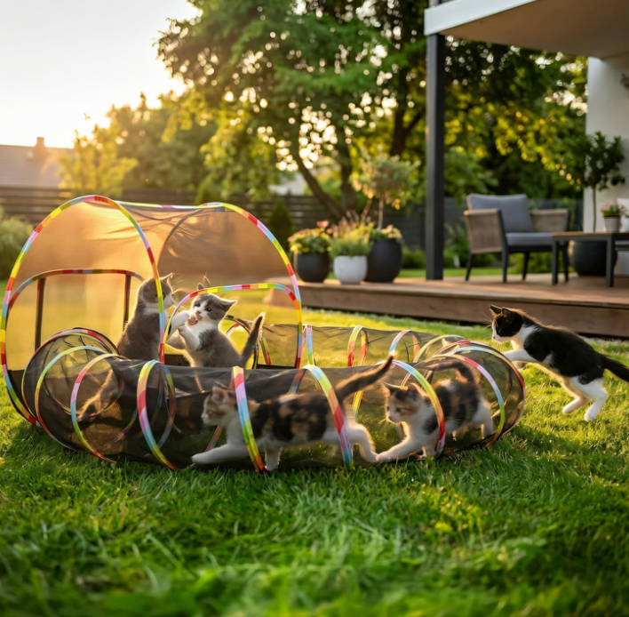 Outdoor Cat Enclosure 2-in-1 Extra Large Pop-Up Cat Rolling Tent with Tunnel Expandable Foldable Outdoor Cat Enclosure for Backyard and Camping Suitable for Small Animals 1-Minute Setup - Image 2